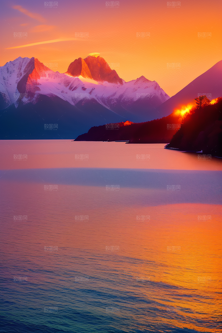夕阳西下金色橙色和粉色的画卷
