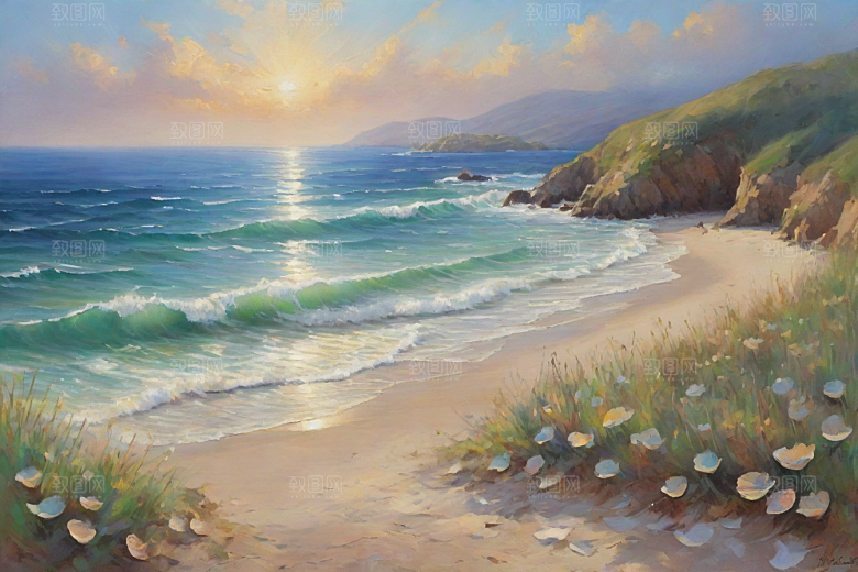 静谧海滨自然画卷插画