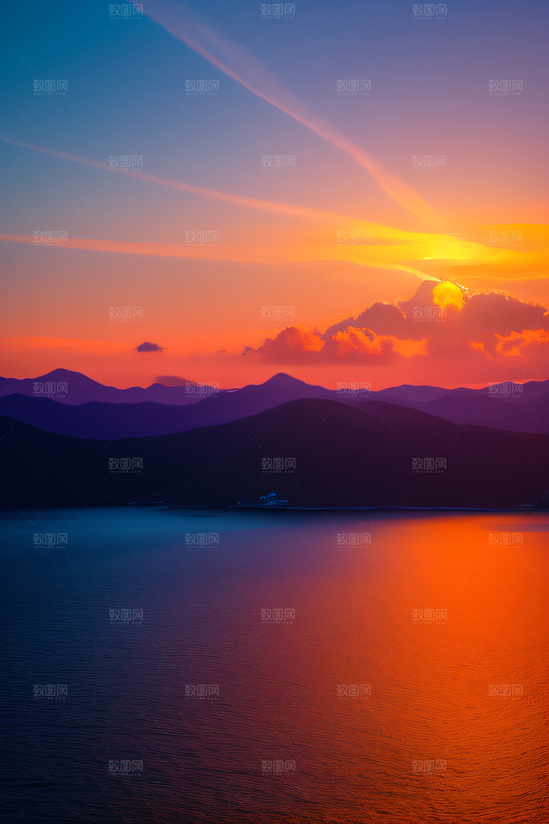 夕阳西下金色橙色和粉色的画卷