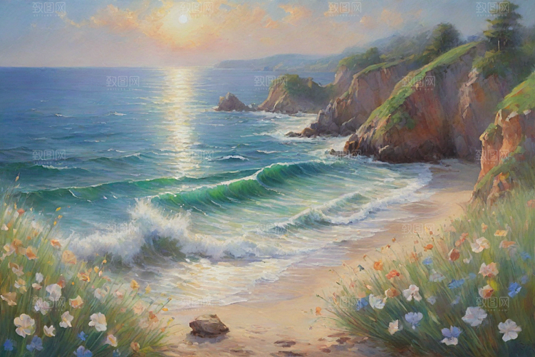 静谧海滨自然画卷插画