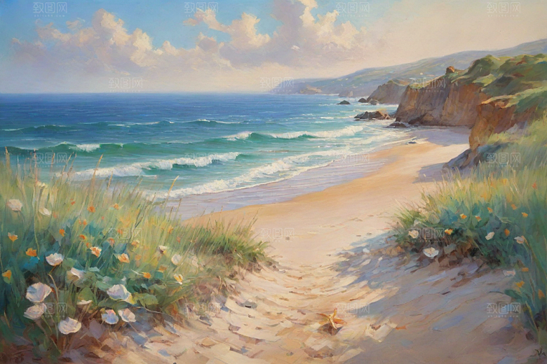 静谧海滨自然画卷插画