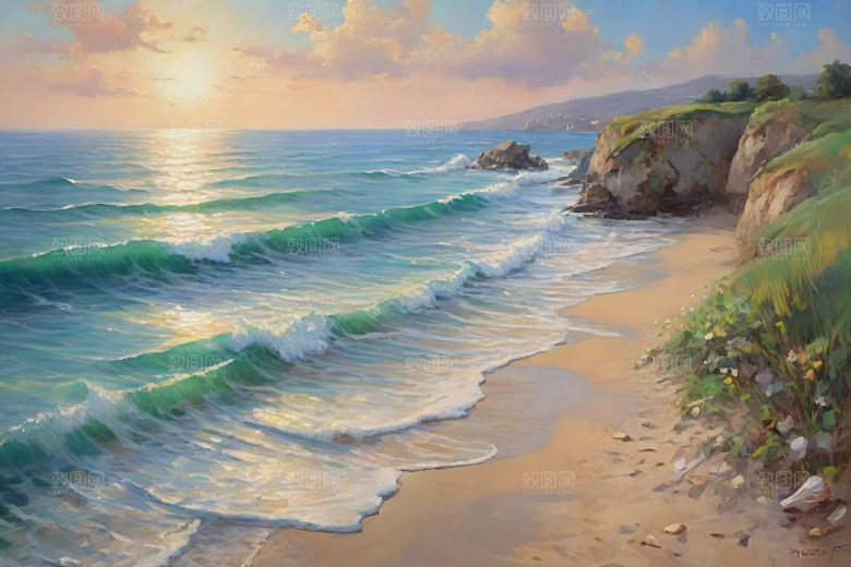 静谧海滨自然画卷插画