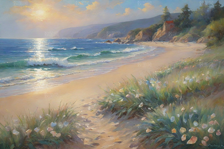 静谧海滨自然画卷插画