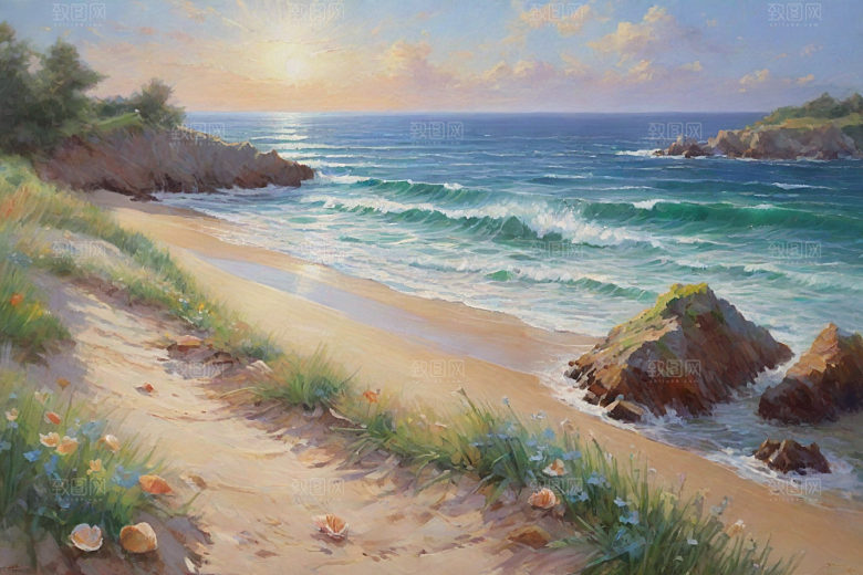 静谧海滨自然画卷插画