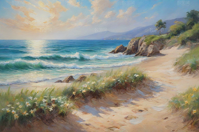 静谧海滨自然画卷插画