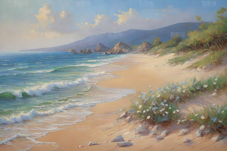 美丽海滨尽享宁静插画