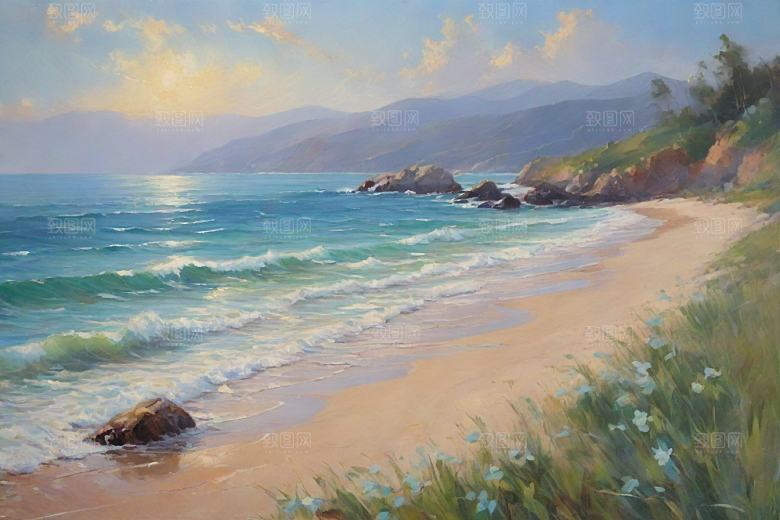 美丽海滨尽享宁静插画