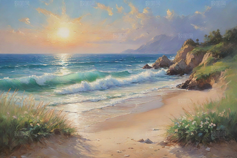 美丽海滨尽享宁静插画