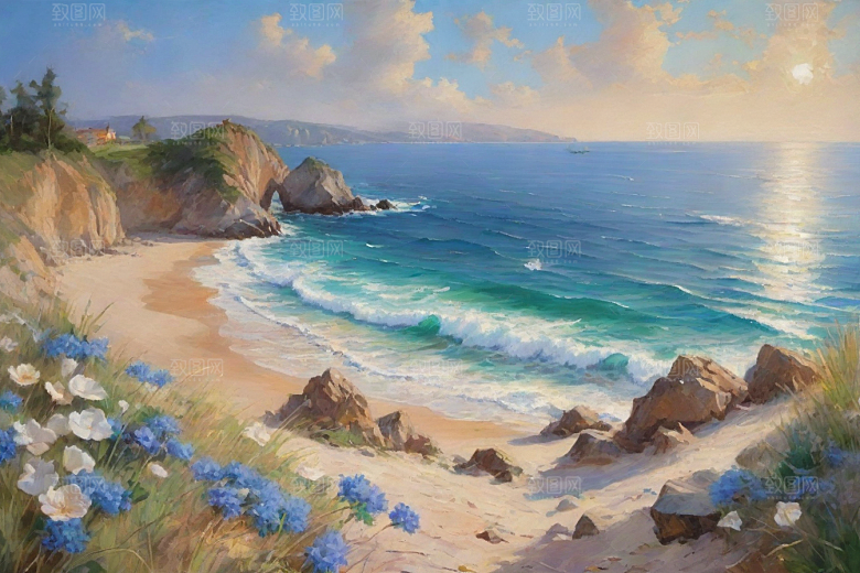 美丽海滨尽享宁静插画