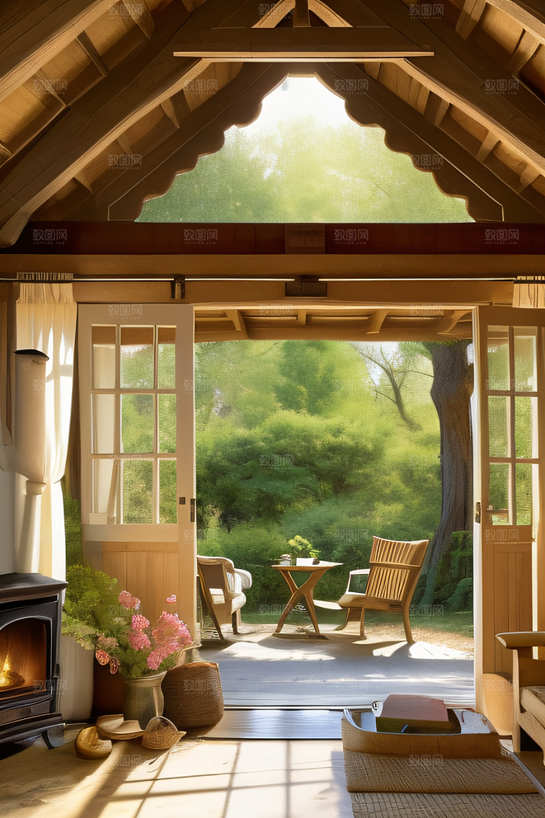 乡野风光宁静小屋中的自然之美
