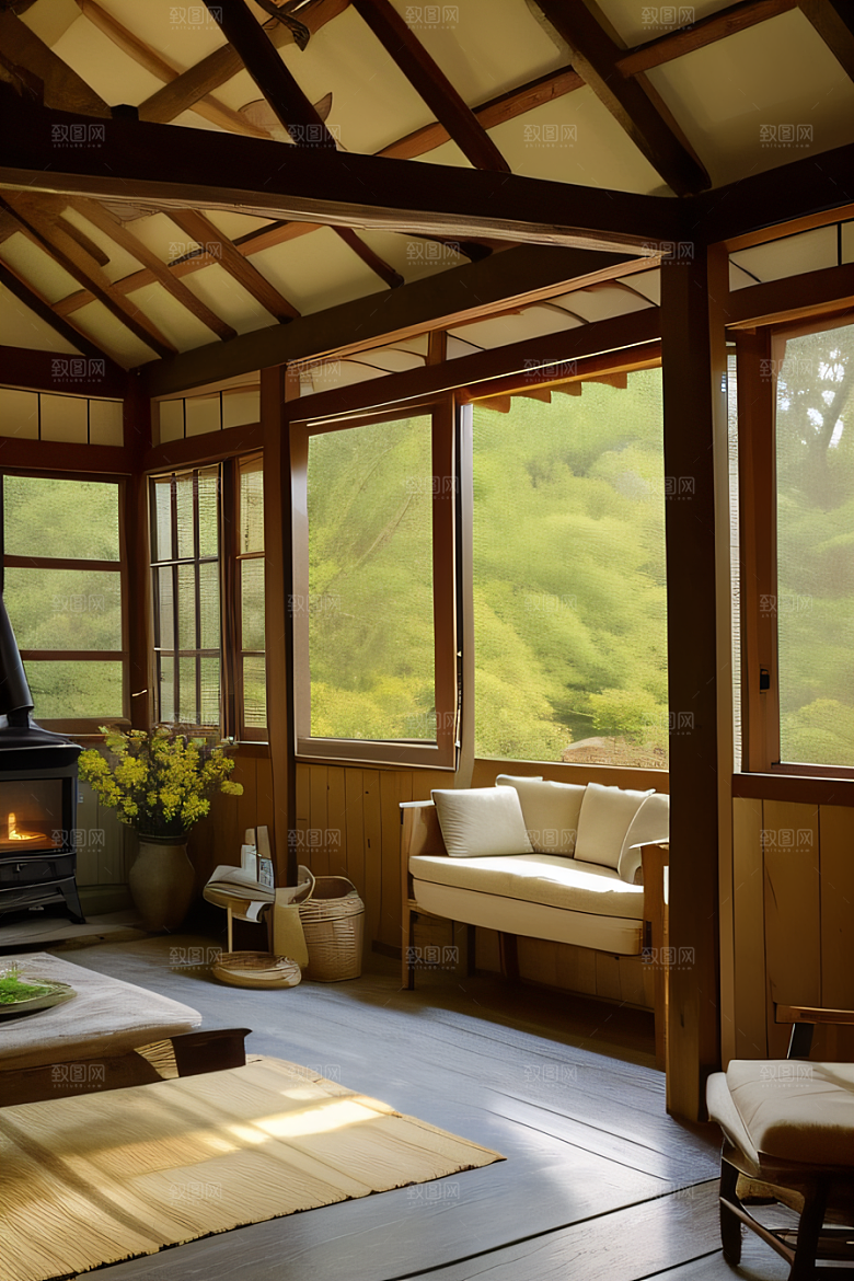 乡野风光宁静小屋中的自然之美