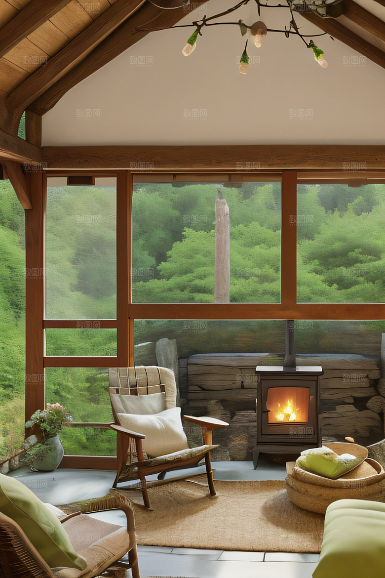 乡野风光宁静小屋中的自然之美