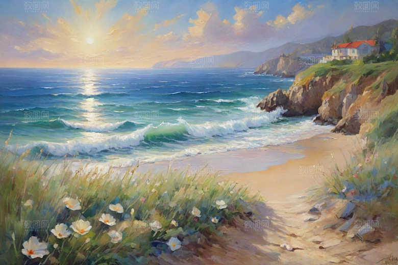 美丽海滨尽享宁静插画