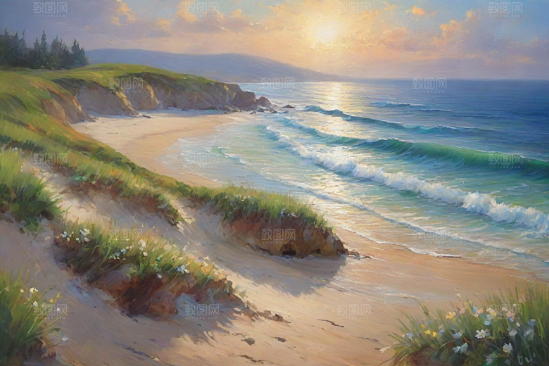 浪花贝壳勾勒精致插画