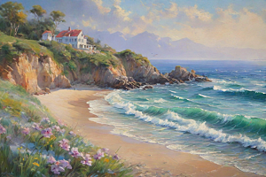 浪花贝壳勾勒精致插画