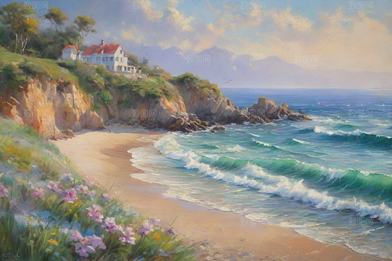 浪花贝壳勾勒精致插画