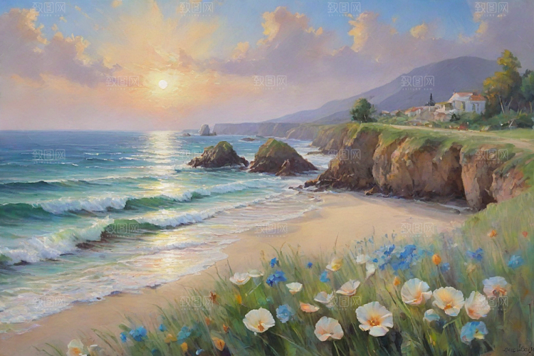 浪花贝壳勾勒精致插画