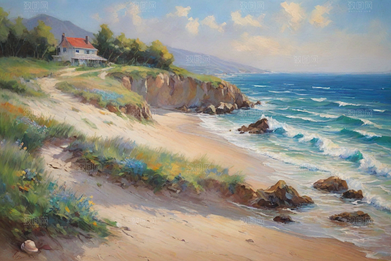 浪花贝壳勾勒精致插画
