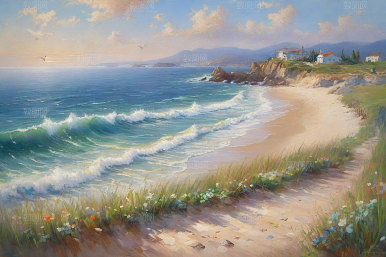 浪花贝壳勾勒精致插画