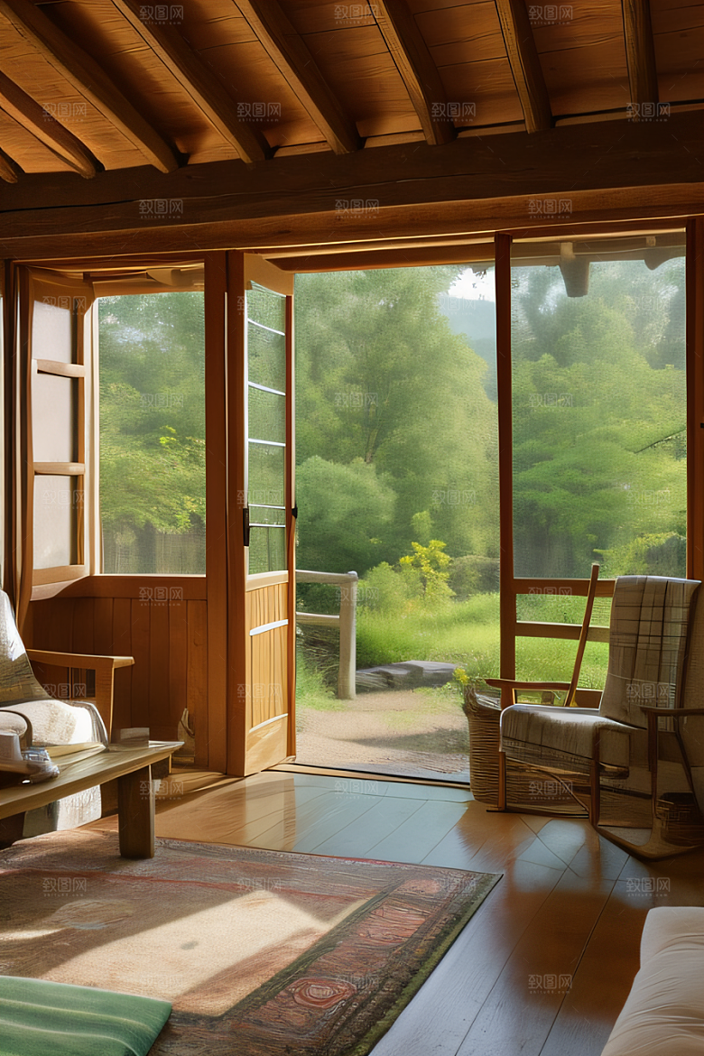 宁静乡居乡村小屋中的宜人风光