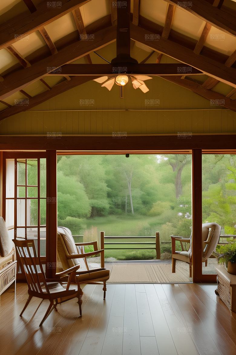 乡野风光宁静小屋中的自然之美