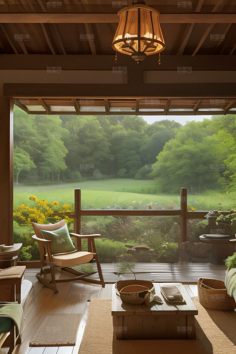 乡野风光宁静小屋中的自然之美