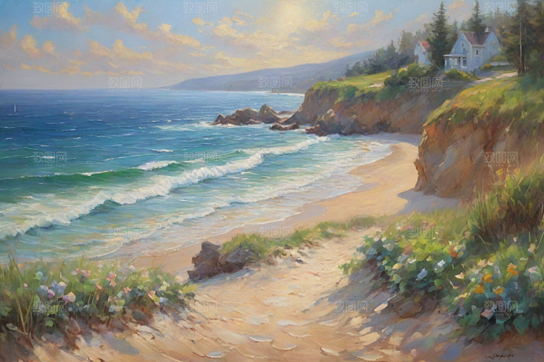 浪涛拍岸鸟儿欢唱插画