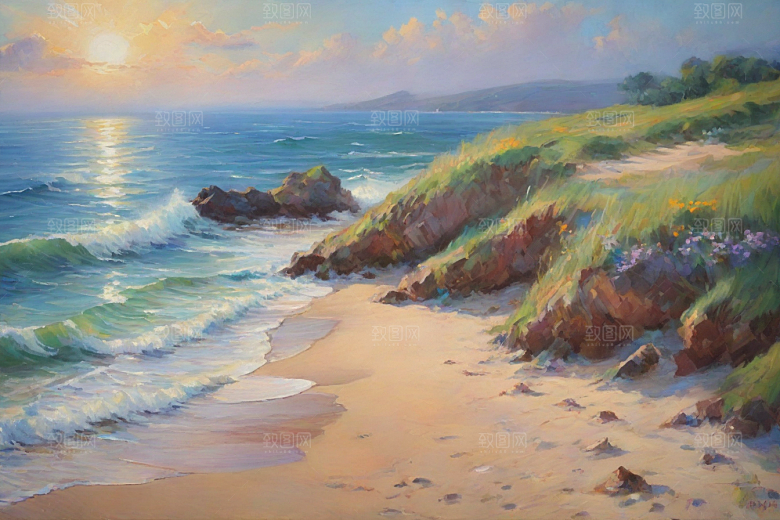 浪涛拍岸鸟儿欢唱插画
