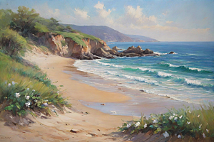 浪涛拍岸鸟儿欢唱插画