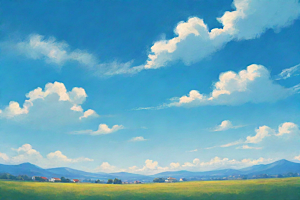 草原上明亮蓝天白云美丽景色