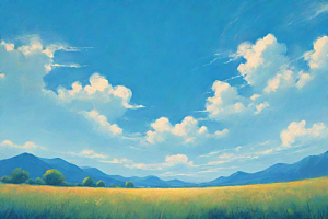 草地草原上的明亮蓝天白云美景
