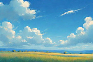 草原上明亮蓝天白云美景