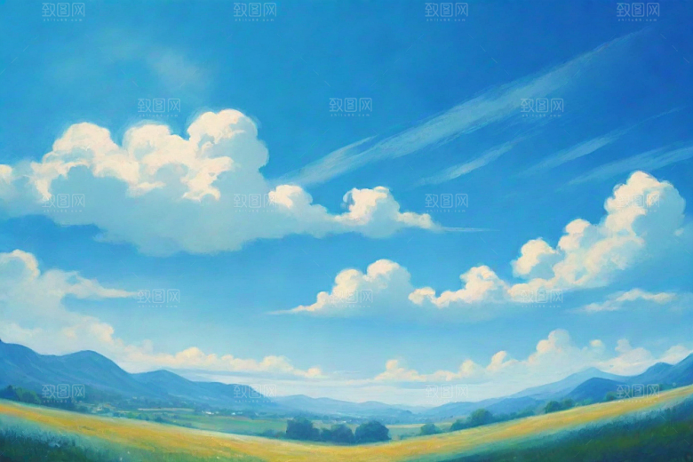 草原上明亮蓝天白云美景