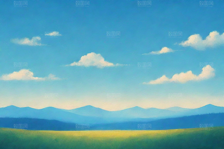 草原上明亮蓝天白云美景
