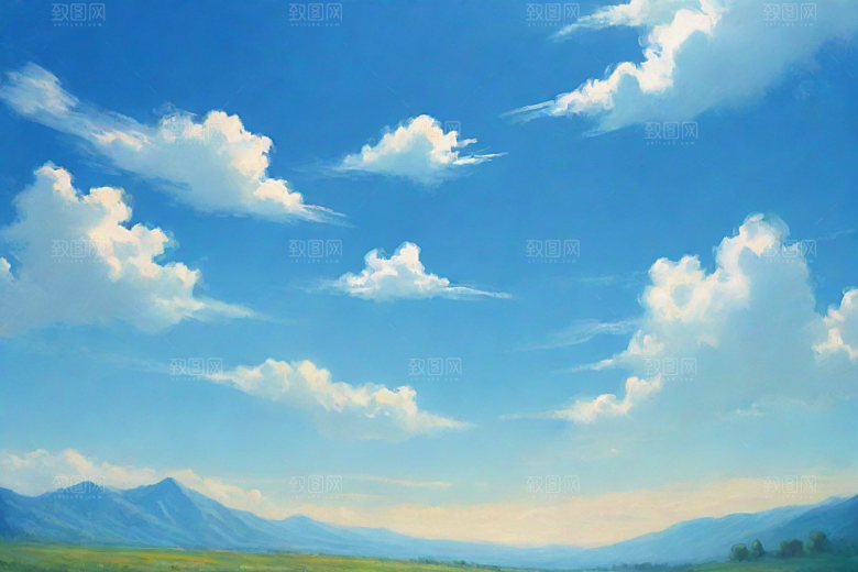 草原上明亮蓝天白云美景