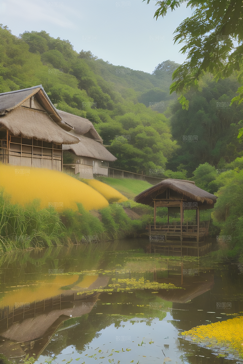 乡村印象农田与风车图画