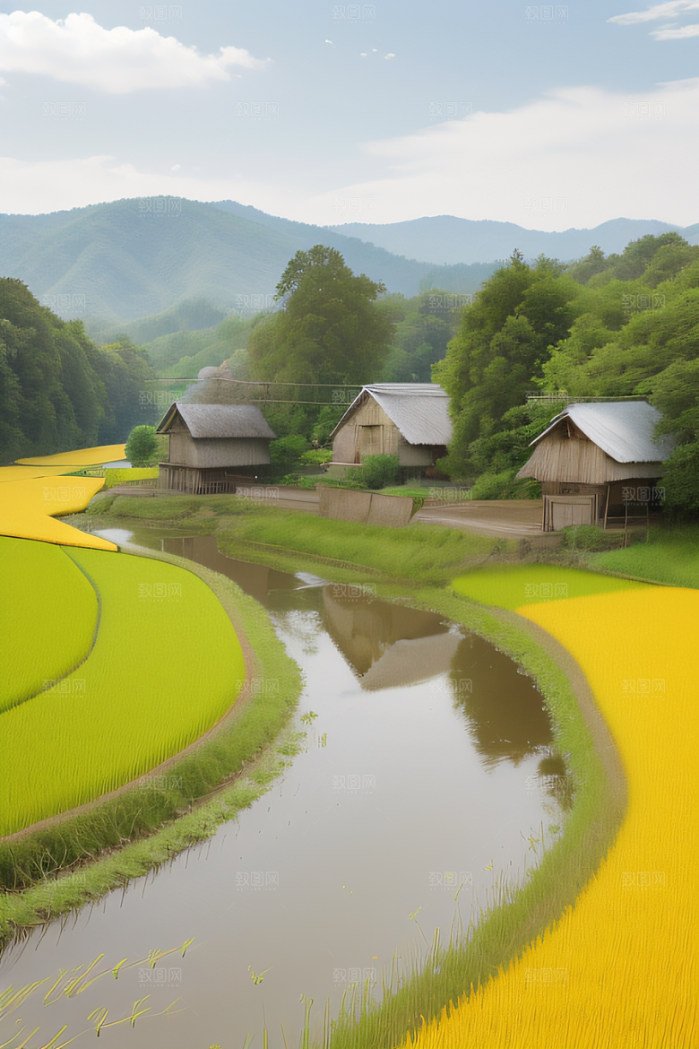 乡村印象农田与风车图画