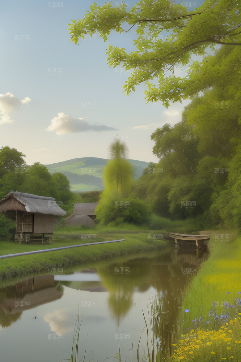 乡村印象农田与风车图画