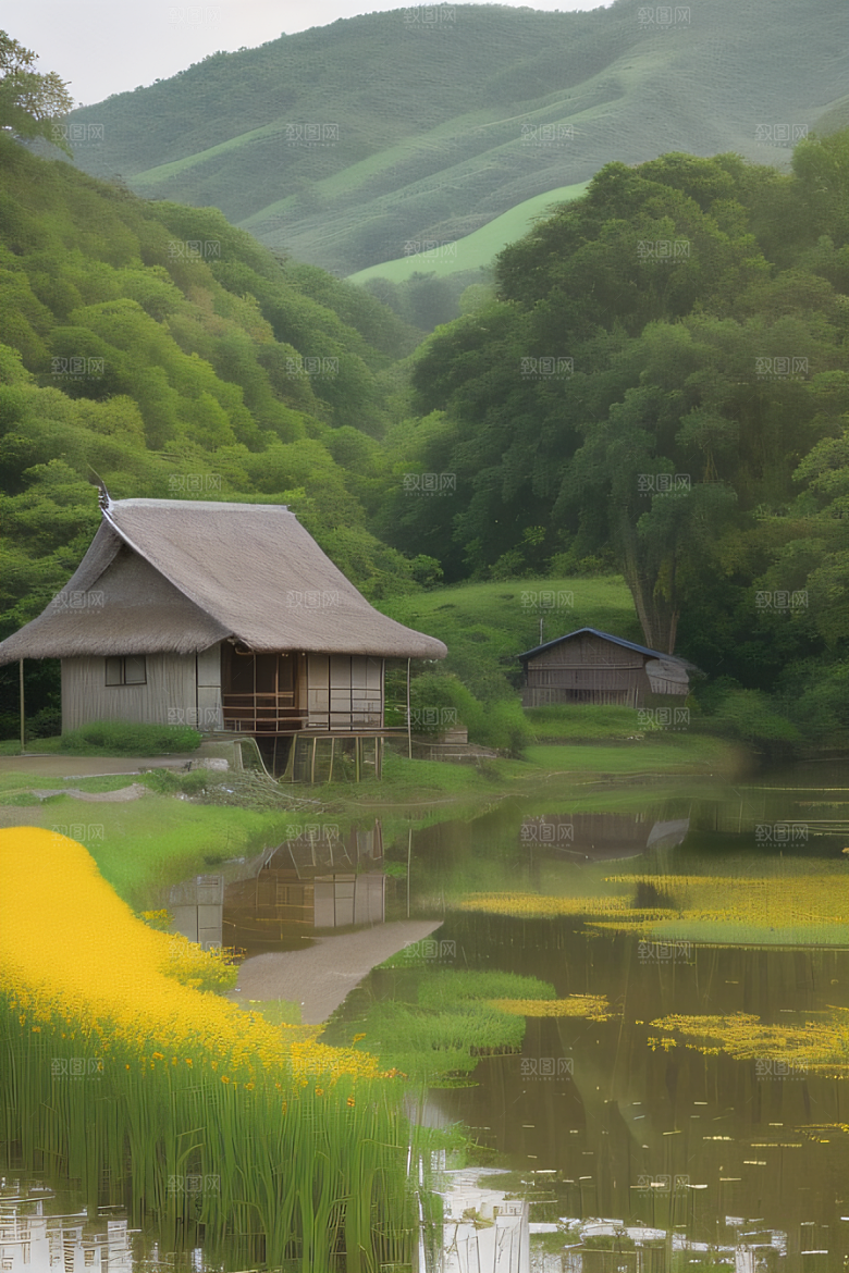 乡村印象农田与风车图画