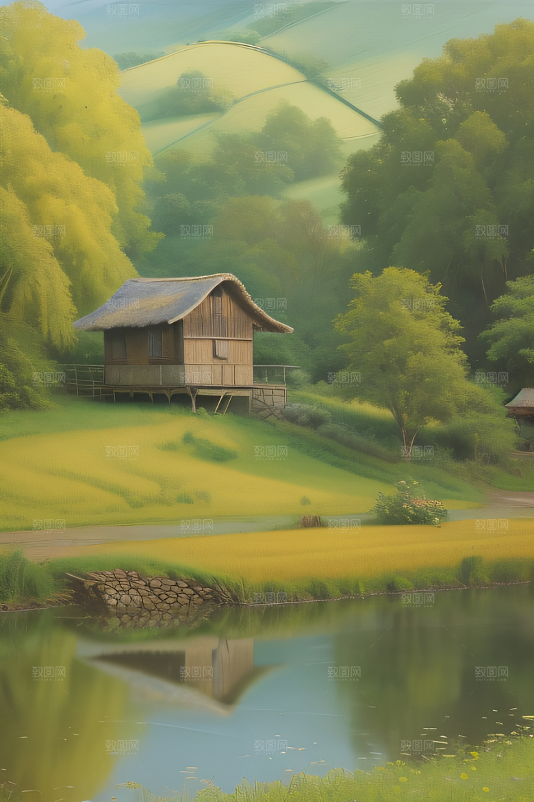 乡村印象农田与风车图画