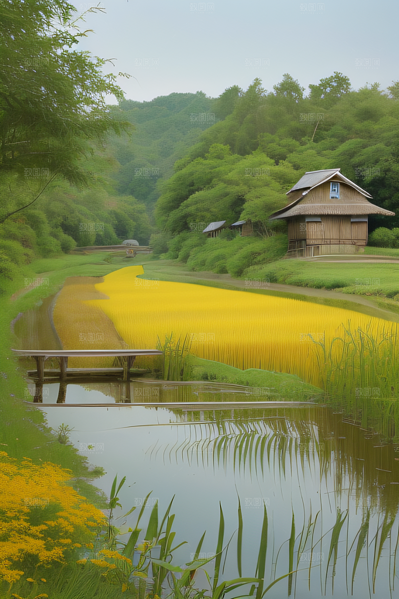 乡村印象农田与风车图画