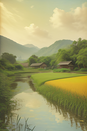 乡村印象农田与风车图画