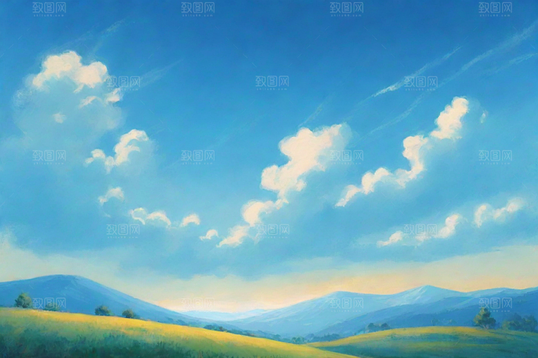 草地草原上的明亮蓝天