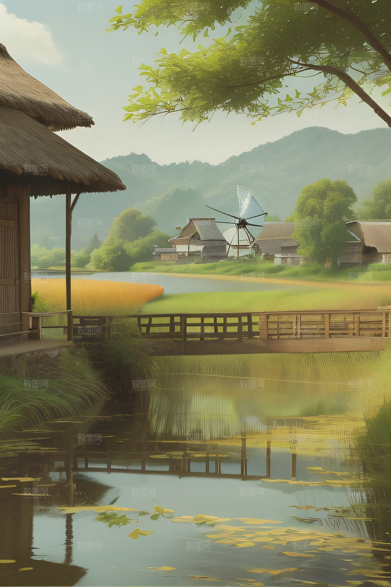 乡村怀旧乡村风景画的美丽图画