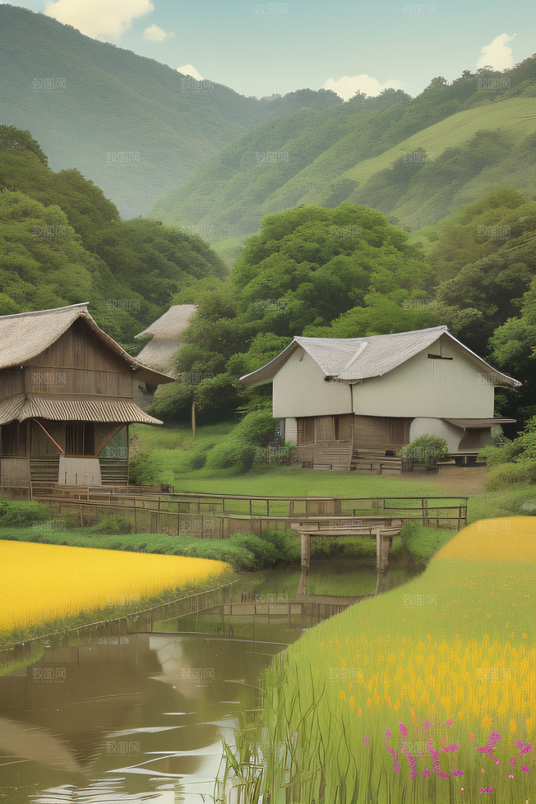 乡村怀旧乡村风景画的美丽图画