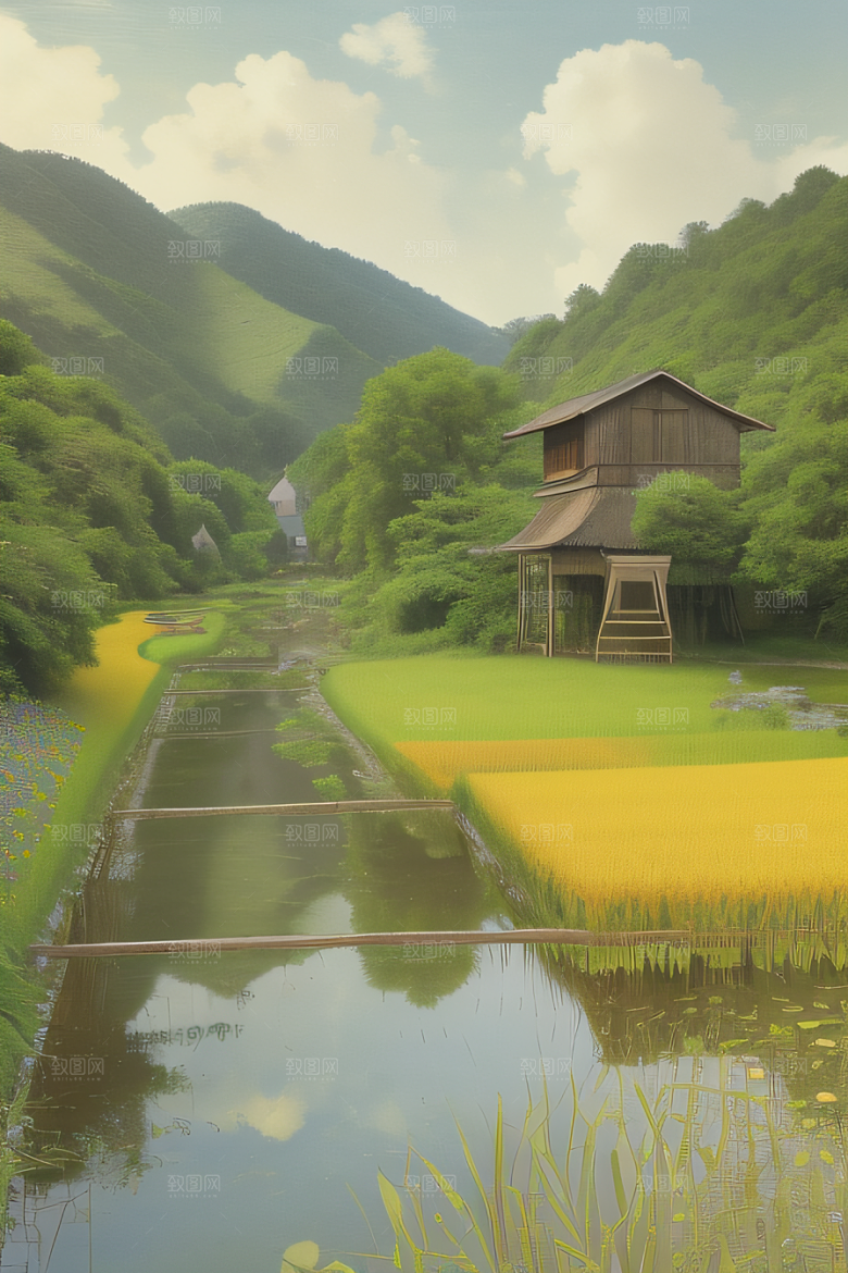 乡村怀旧乡村风景画的美丽图画