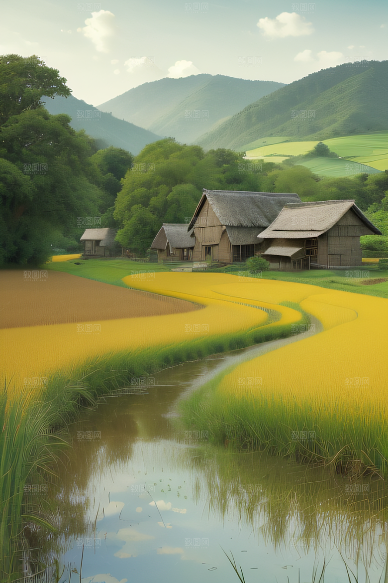 乡村怀旧乡村风景画的美丽图画