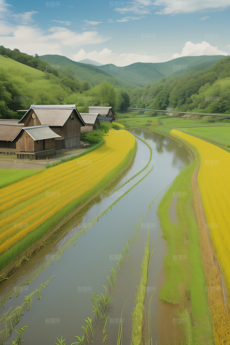 乡村怀旧乡村风景画的美丽图画