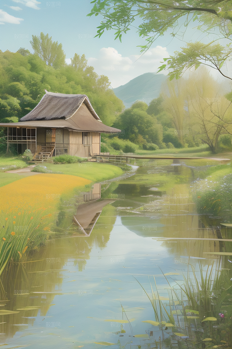 乡村怀旧乡村风景画的美丽图画
