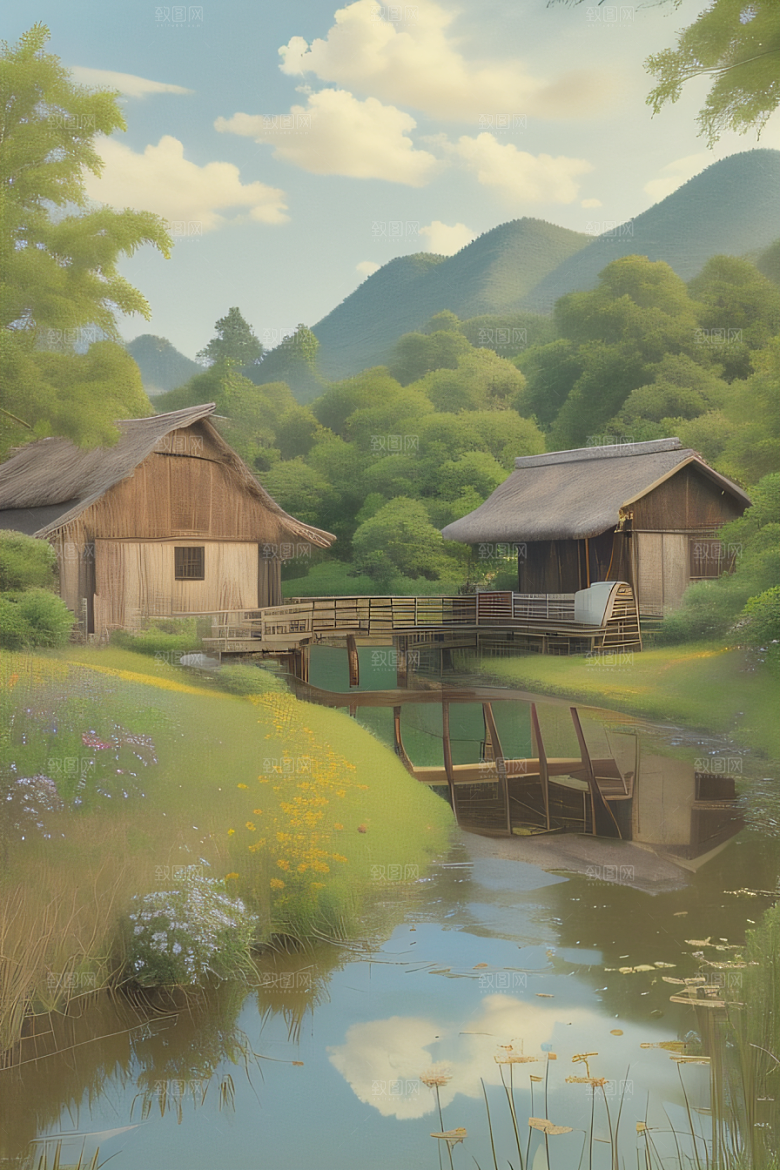 乡村怀旧乡村风景画的美丽图画